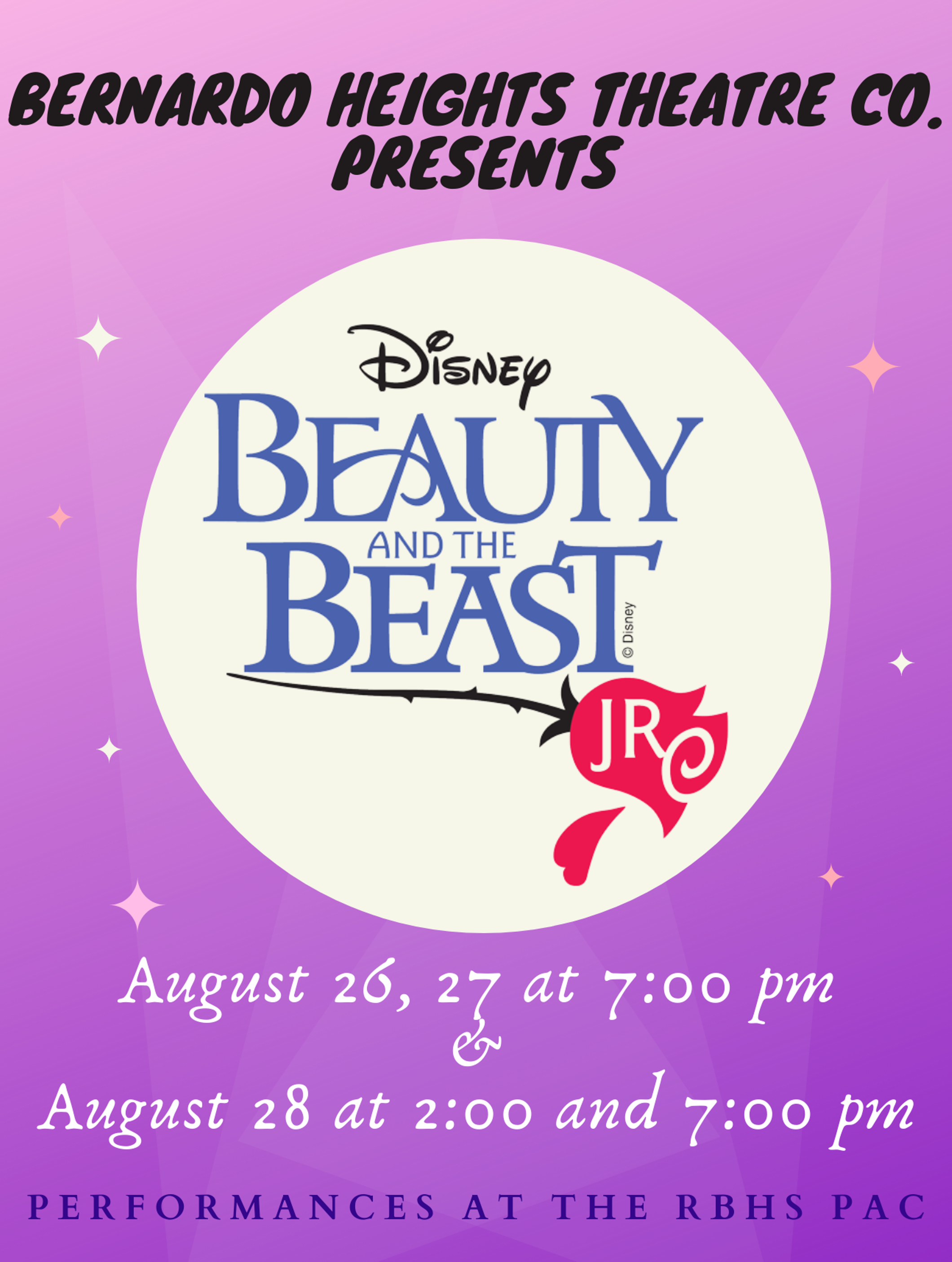 Disney S Beauty And The Beast Jr At Bernardo Heights Middle Performances August 26 2021 To August 28 2021 Cover