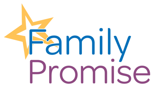 Logo of Nonprofit Organization, Family Promise. The lego consists of a large, yellow outline of a star. With the text "Family" in blue and the text "Promise" in purple