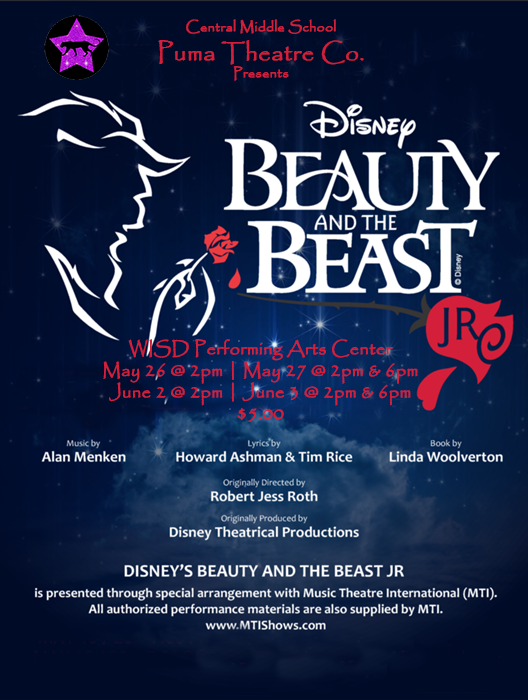 Disney S Beauty And The Beast Jr At Central Middle School Performances May 26 2017 To June 3 2017 Cover