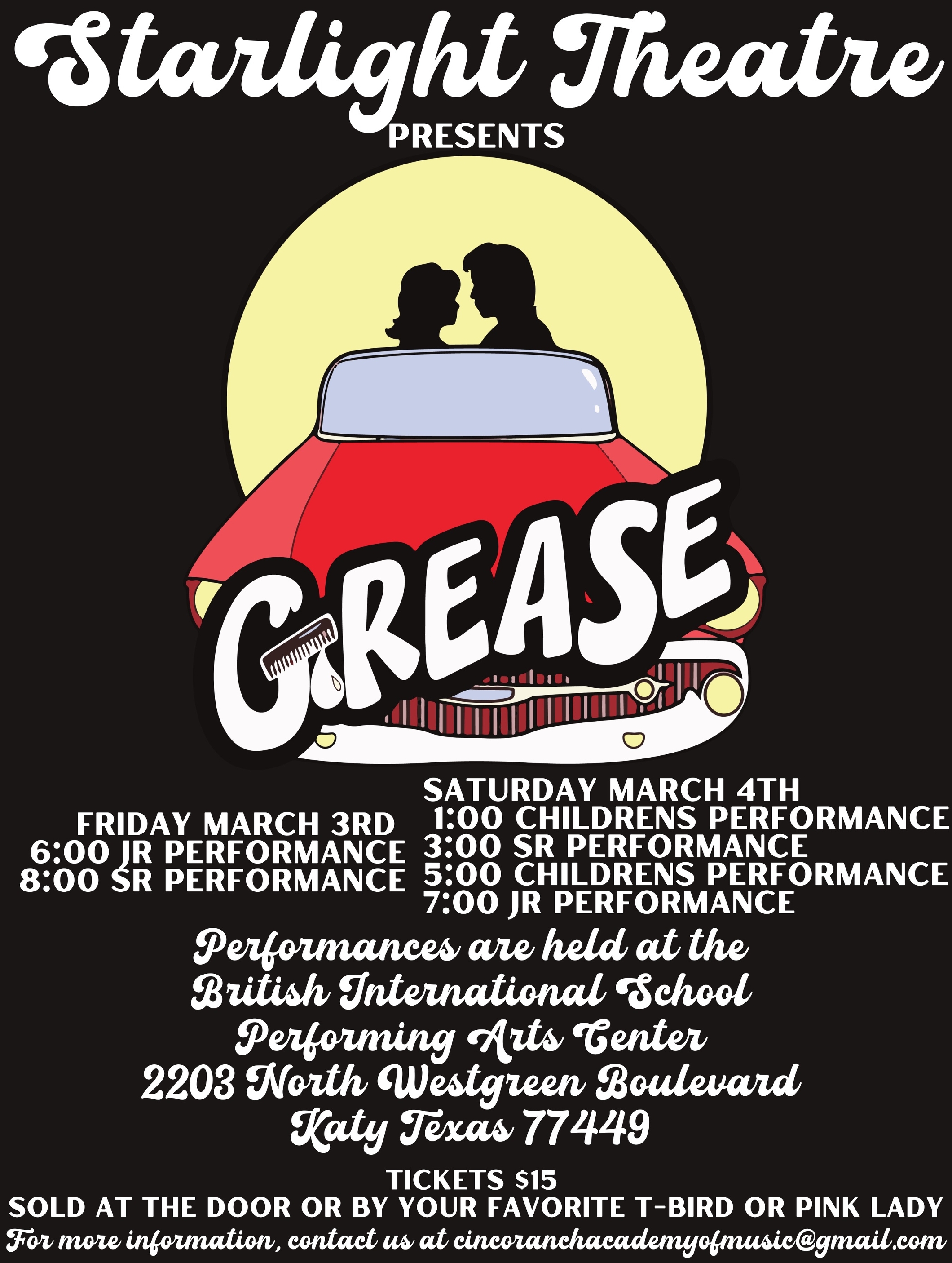 GREASE at Cinco Ranch Academy of Music Performances March 3, 2023 to