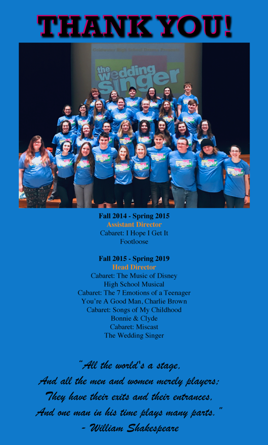 The Wedding Singer At Coldwater High School Performances April