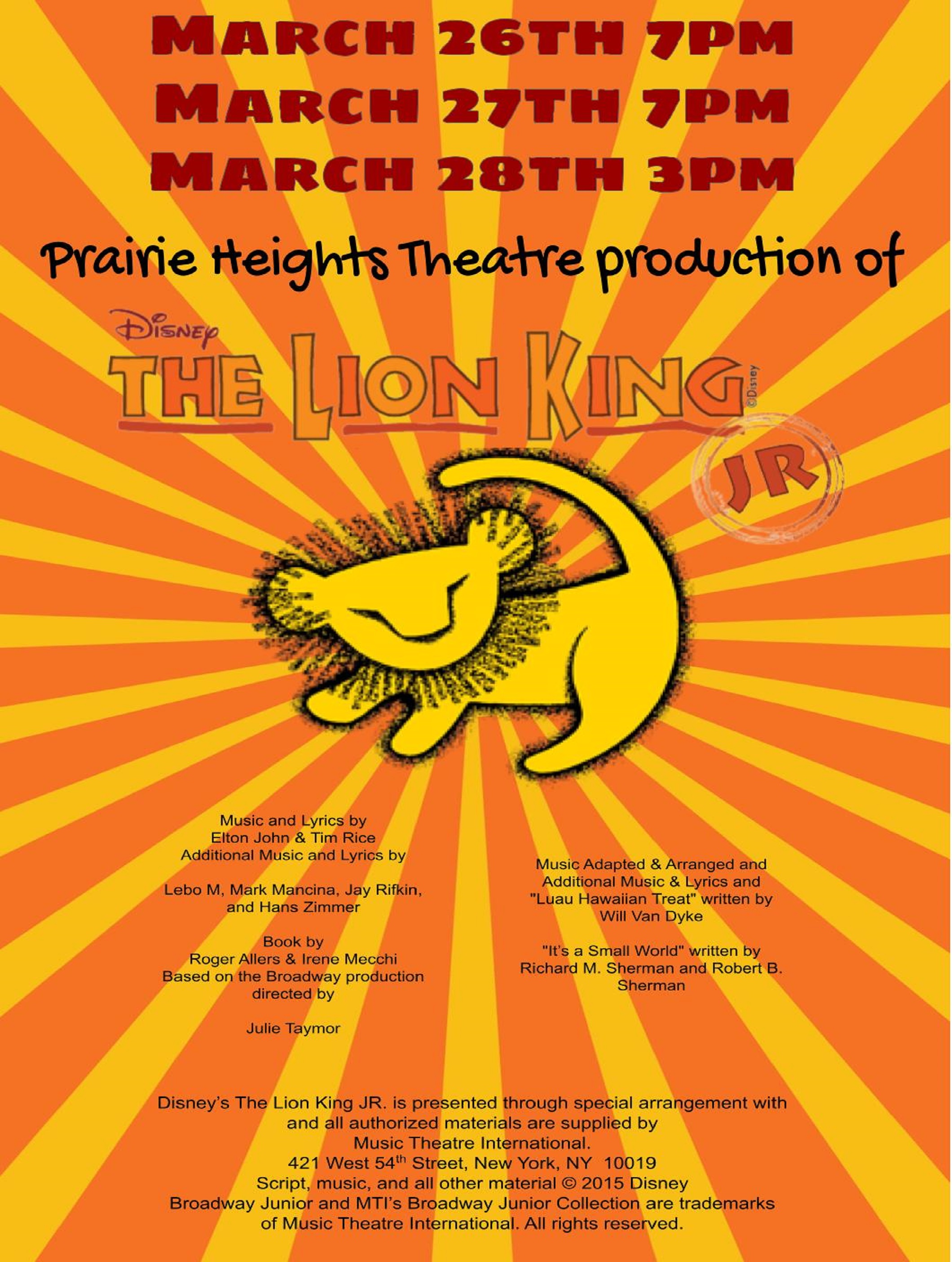 Disney s The Lion King Jr At Prairie Heights Middle School