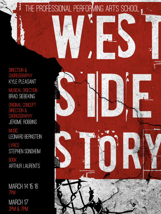 west side story at professional performing arts school technical poster design