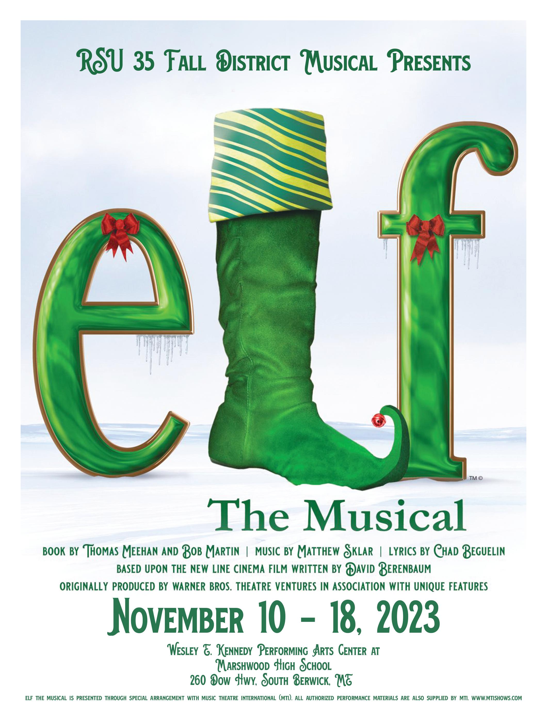 Elf The Musical at RSU 35 Performances November 10, 2023 to November 18, 2023 Cover