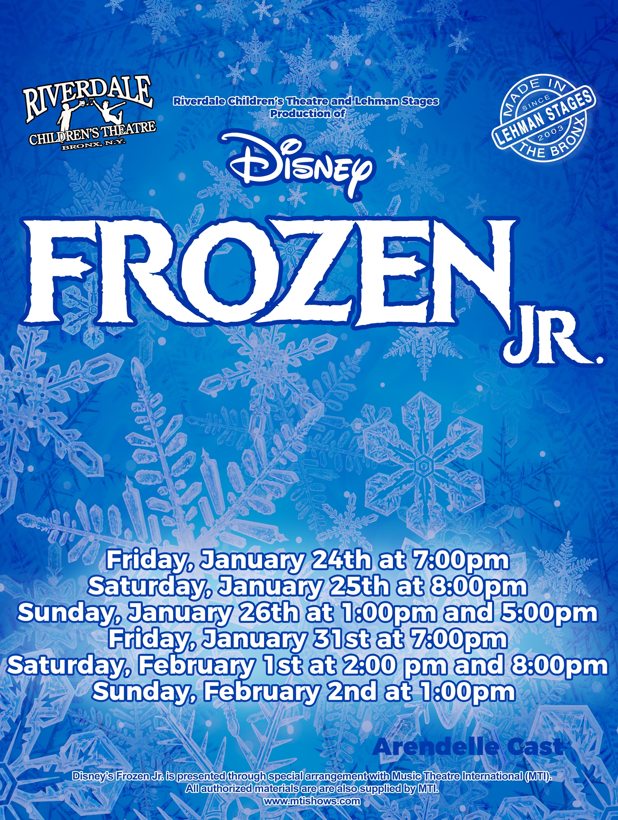 Frozen Arendelle Cast At Riverdale Children S Theatre Performances January 24 2020 To February 1 2020 Cover