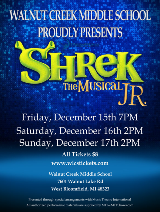 Shrek The Musical Jr At Walnut Creek Middle School Performances December 15 2017 To December 17 2017 Cover